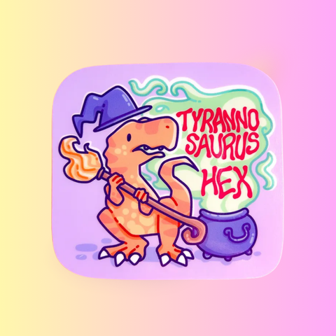 Tyrannosaurus Hex Sticker | Witch Dinosaur Halloween T-Rex Design | Sticker for Laptop, Water Bottle, Trick or Treat Vibes