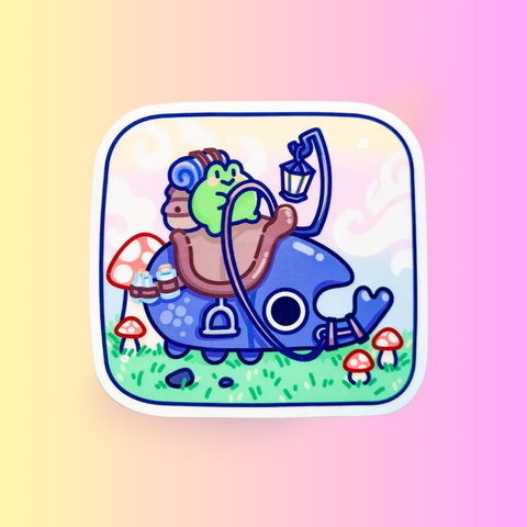 Frog's Journey Sticker | Adventurer Travel Fantasy Design | Froggy Beetle Sticker for Laptop, Water Bottle