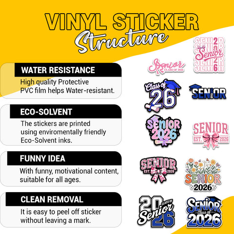 (10PCS) Senior 2026 Sticker 3in, Graduation Sticker For Student, Graduation Class Of 2026 Gift, College Student Decoration For Laptop Planner Tablet Kindle