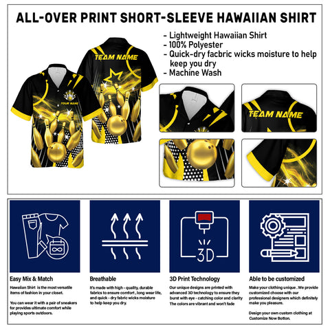 Customize Name Team Name Bowling Hawaiian 3D Shirts for Men and Women, Bowling Hawaii Shirts for Bowling Team, Bowling fan Gift