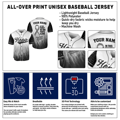 Customized Name Lung Cancer Jersey, Lung Cancer Awareness Hope Baseball Jersey for women men (Copy)