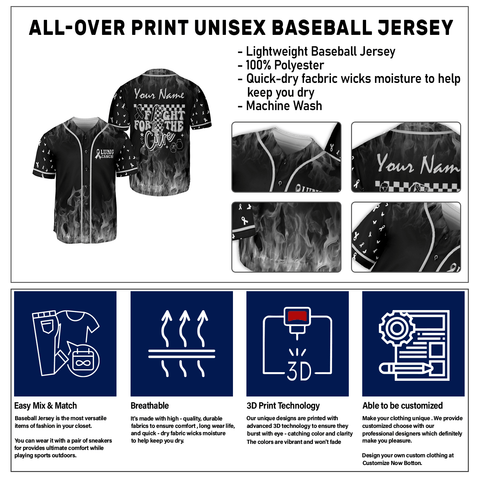 Customized Name Lung Cancer Jersey, Lung Cancer Awareness Fight for the cure Baseball Jersey for women men