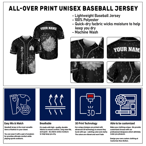 Customized Name Lung Cancer Awareness Jersey, Lung Cancer Baseball Jersey for women men