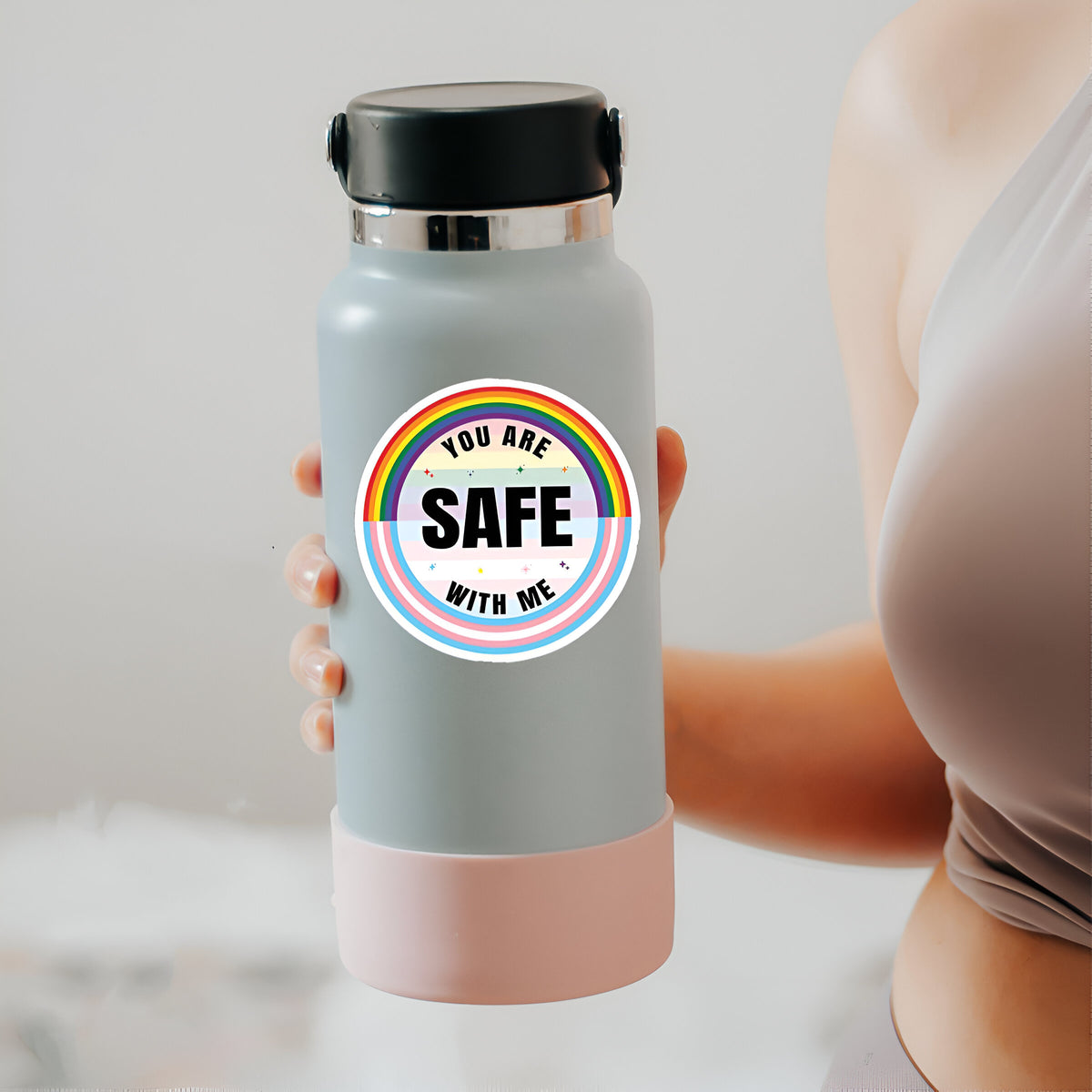 Rainbow LGBTQ+ You are safe with me Sticker, Waterproof Vinyl Sticker for Book Laptop Water Bottle Phone Case