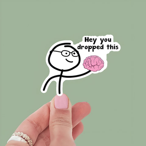 3pcs Funny Meme Hey you drop this brain, Waterproof Vinyl Sticker for Book Laptop Water Bottle Phone Case