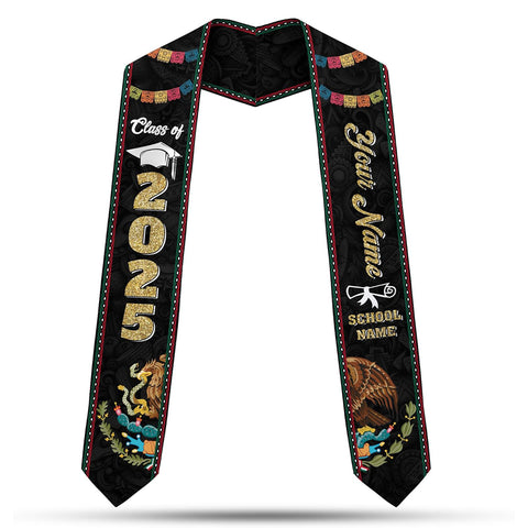 Custom Mexican flag Graduation Stole class of 2025, Mexico Grad Sash, Grad gift