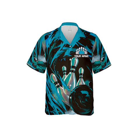 Custom Name Team Name Bowling Hawaiian 3D Shirts for Men and Women, Bowling Hawaii Shirts for Bowling Team, Bowling fan Gift