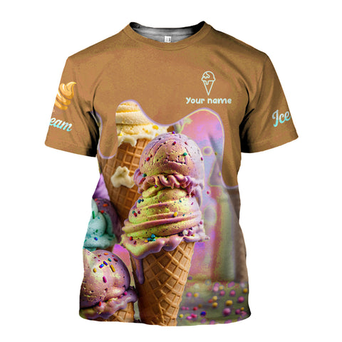 Personalized 3D Ice Creams T Shirt with Name, Custom Ice Cream Shirts for Team, Men Women unisex 3D shirt