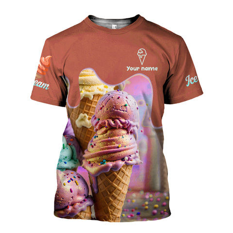 Personalized 3D Ice Creams T Shirt with Name, Custom Ice Cream Shirts for Team, Men Women unisex 3D shirt