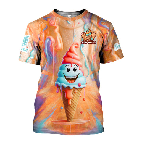 Personalized Ice Creams 3D Shirt with Name, Custom Ice Cream Shirts for Team Men Women