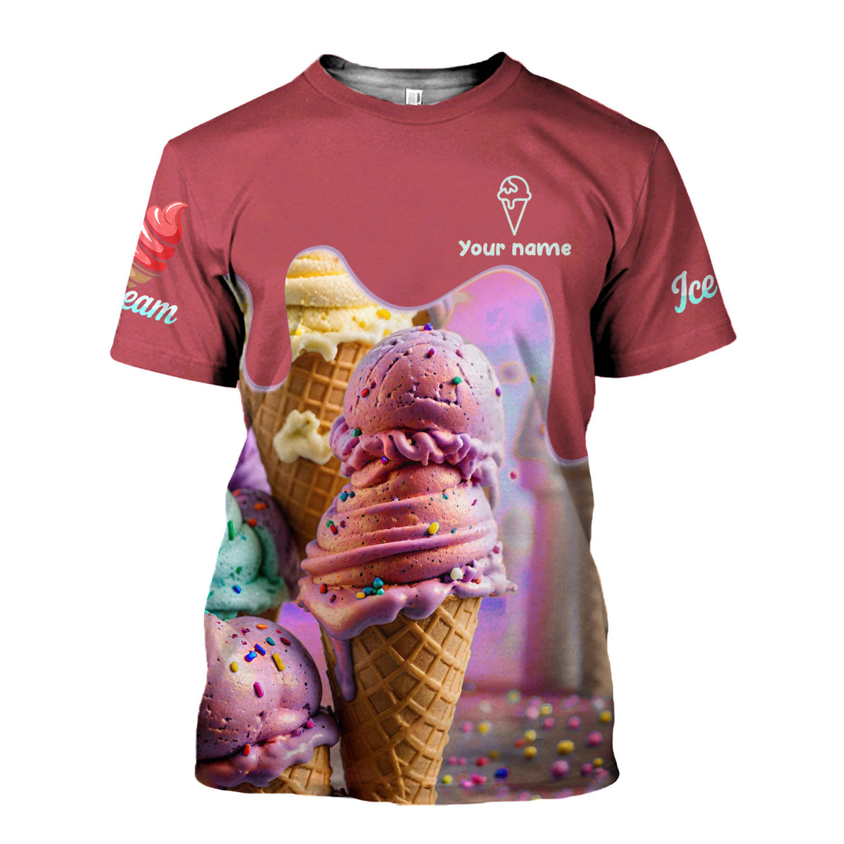 Personalized 3D Ice Creams T Shirt with Name, Custom Ice Cream Shirts for Team, Men Women unisex 3D shirt