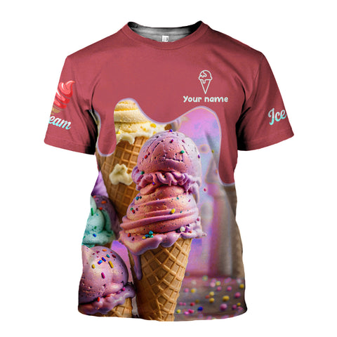 Personalized 3D Ice Creams T Shirt with Name, Custom Ice Cream Shirts for Team, Men Women unisex 3D shirt