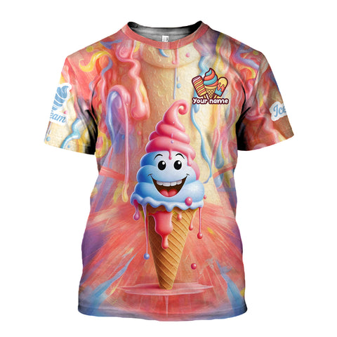Personalized Ice Creams 3D Shirt with Name, Custom Ice Cream Shirts for Team Men Women