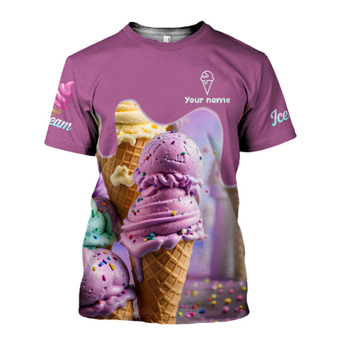 Personalized 3D Ice Creams T Shirt with Name, Custom Ice Cream Shirts for Team, Men Women unisex 3D shirt