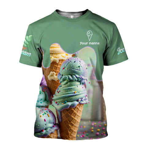 Personalized 3D Ice Creams T Shirt with Name, Custom Ice Cream Shirts for Team, Men Women unisex 3D shirt
