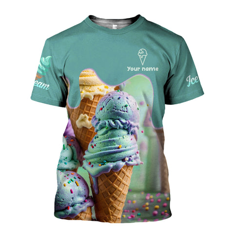Personalized 3D Ice Creams T Shirt with Name, Custom Ice Cream Shirts for Team, Men Women unisex 3D shirt