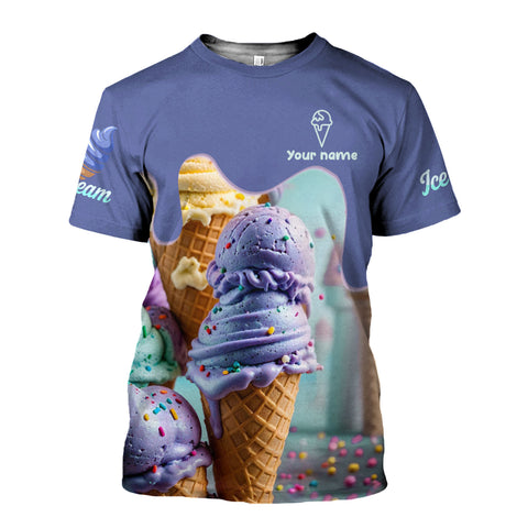 Personalized 3D Ice Creams T Shirt with Name, Custom Ice Cream Shirts for Team, Men Women unisex 3D shirt