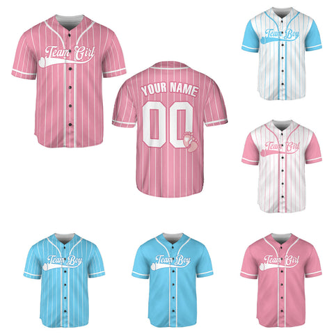 Personalized Name and Number Gender Reveal Baseball Jerseys, Team Girl Team boy Shirts for New Mom Dad