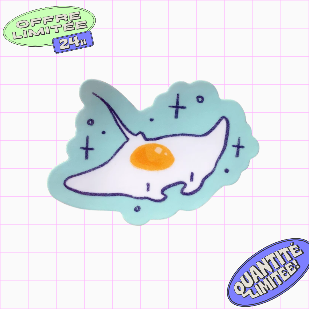 Manta Ray Egg Sunny Side Up Sticker Cute Aquatic Animal Sting Ray Design Sticker for Laptop, Water Bottle, Aquarium Lovers