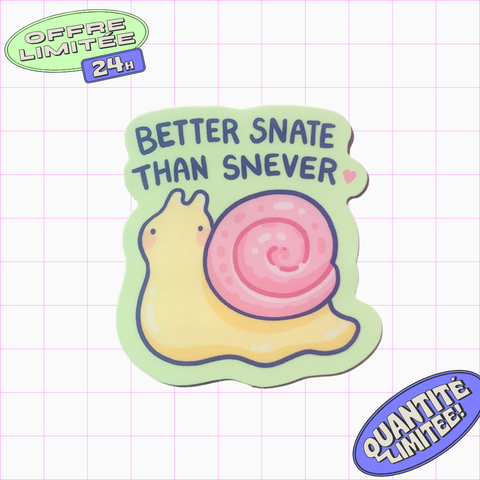Better Snate Than Snever Sticker Cute Snail Bug Design Nature Insects Sticker for Laptop, Water Bottle