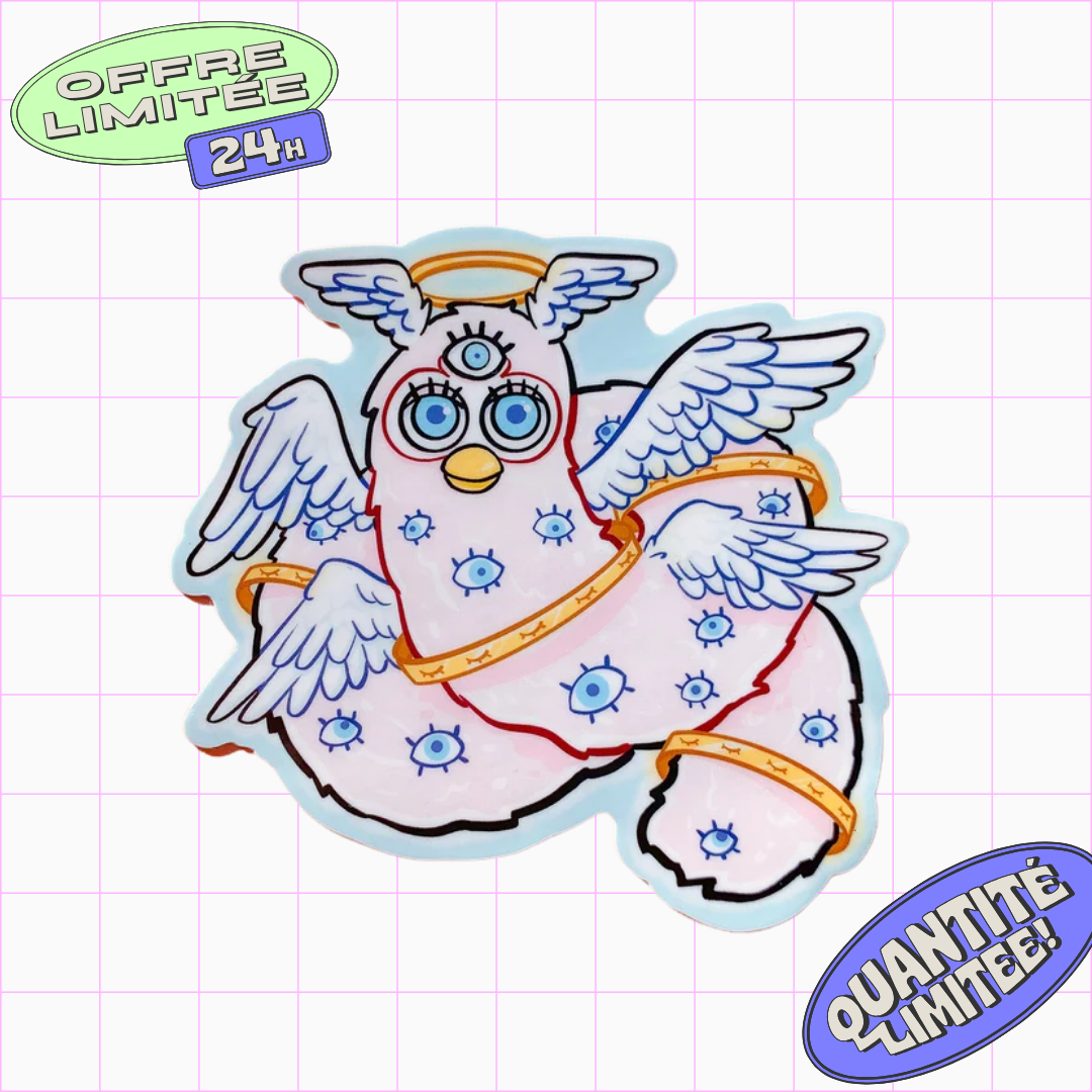 Biblically Accurate Angel Furby Sticker 90s Nostalgia Meme Design Cursed Sticker for Laptop, Water Bottle, Car